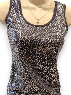 Rue21 Dark Gray Tank Top with Silver Sequin Small Excellent Used Condition